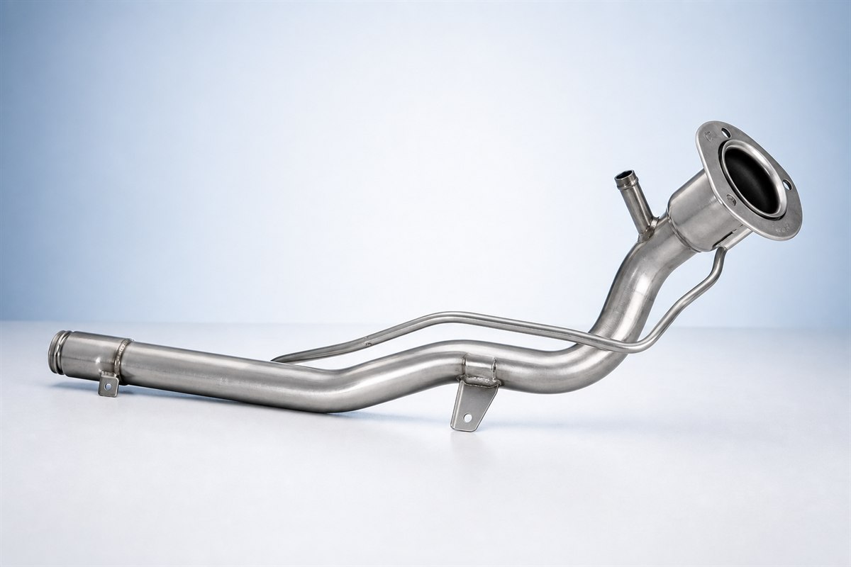 Automotive fuel filler neck pipe with flange and vent connection